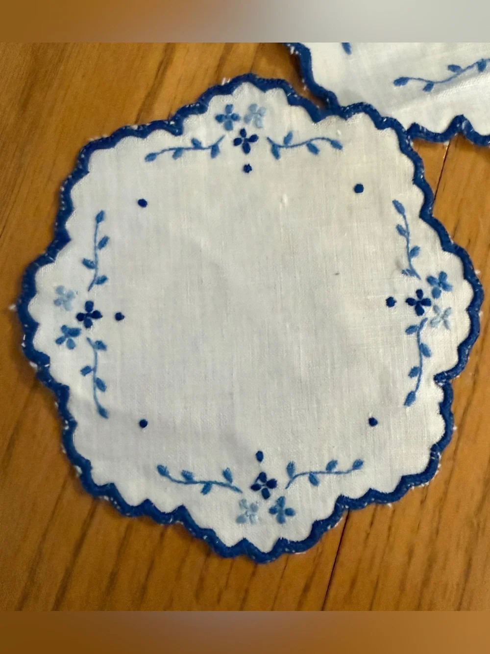 Vintage Embroidered Linen Coaster Cocktail Napkin 6pc Set